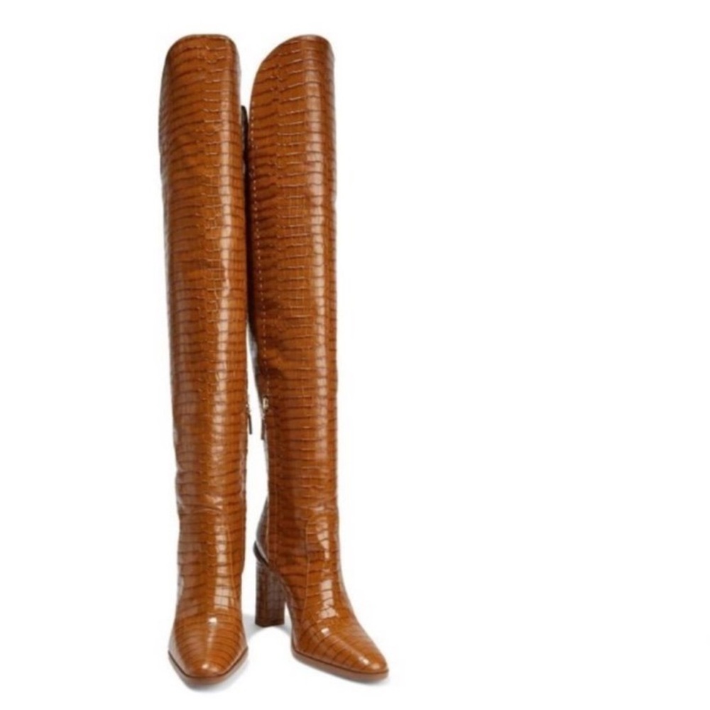 Maxmara over the knee croc embossed boots